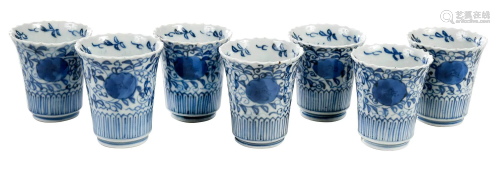 Seven Chinese Blue and White Porcelain Tea Cups