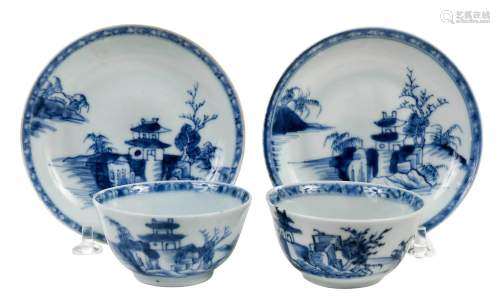 Two Pairs Chinese Nanking Cargo Bowls and Saucers