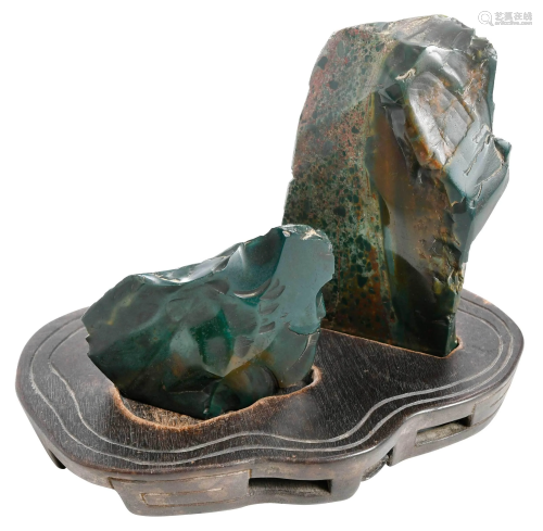 Two Hardstone Scholar's Rocks on Fitted Stand