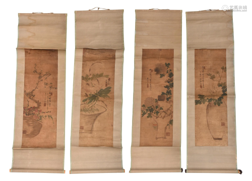 Set of Four Classical Chinese Scroll Paintings