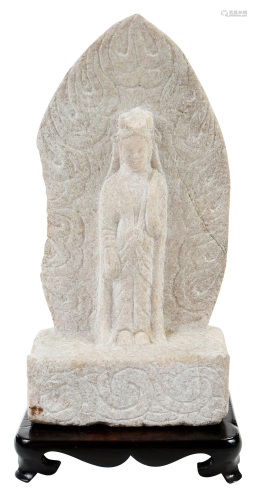 Chinese Carved Stone Guanyin Figure on Stand