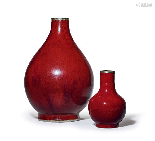 清中期 红釉瓶一组两隻