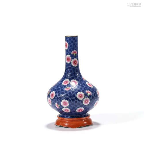A Blue Ground Famille Rose Plum Blossom Porcelain Vase