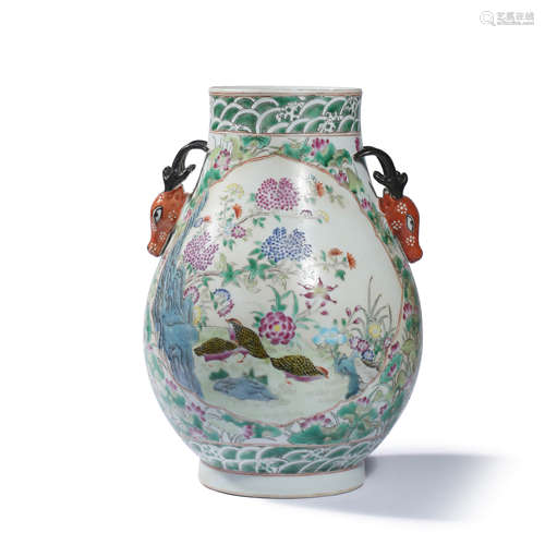 A Famille Rose Flower&Bird Pattern Porcelain Zun With Deer-h...