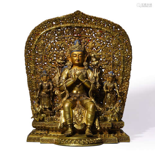 A Gild Bronze Maitreya Bodhisattva Statue