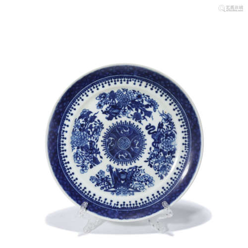 A Blue and White Floral Porcelain Plate