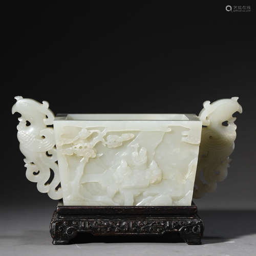 A Jade Carved Figure Phoenix Ears Incense Burner