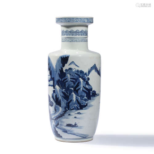 A Blue and White Landscape&figures Porcelain Vase
