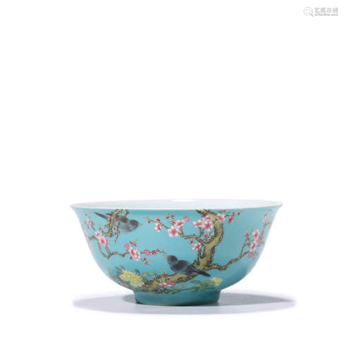 A Viridis Ground Flower&Bird Pattern Porcelain Inscribed Pla...