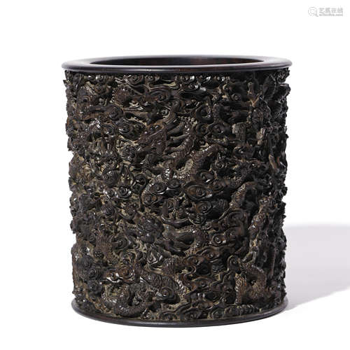 A Dragon Pattern Carved Red Sandalwood Brush Pot