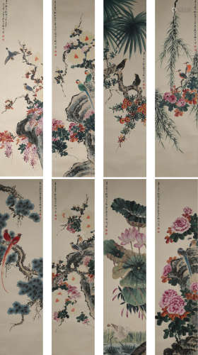 Eight Pieces Chinese Flowers&birds Paintings, Yan Bolong Mar...