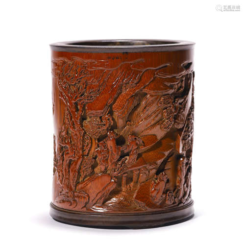 A Figures Carved Bamboo Brush Pot