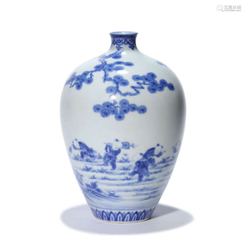 A Blue and White Floral&figures Porcelain Meiping