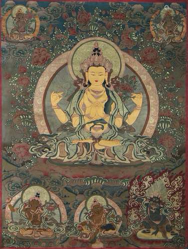 A Thangka of Four Arms Guanyin