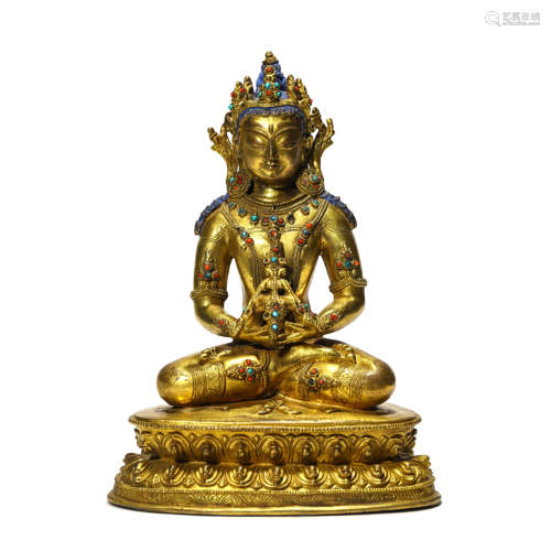 A Gild Bronze Amitayus Buddha Statue