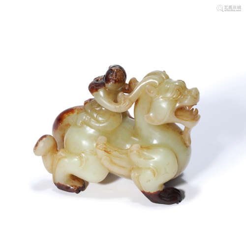 A Jade Carved Figure&beast Ornament