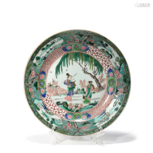 A Famille Rose Floral Figures Porcelain Plate