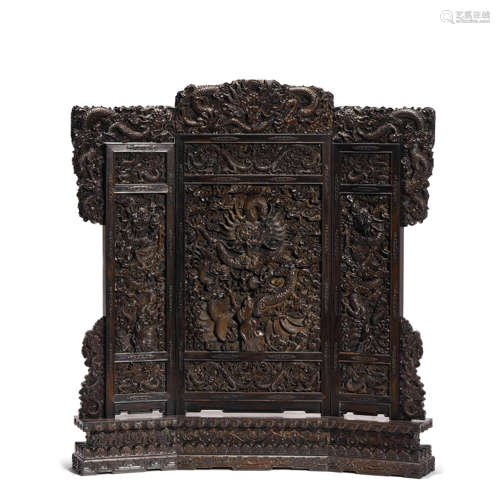 An Inscribed Dragon Pattern Red Sandalwood Screen