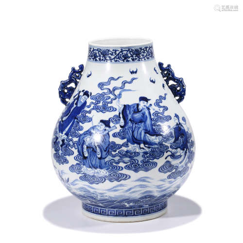 A Blue and White Eight Immortal Figures Porcelain Double Ear...