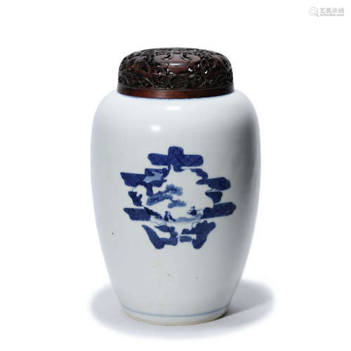 A Blue and White Painted Porcelain Jar