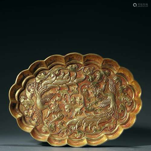 A Phoenix Pattern Gild Bronze Plate