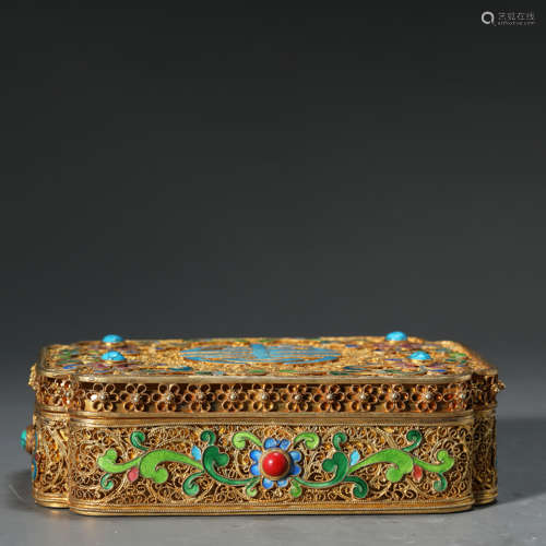 A Gem Inalid Filigree Gild Bronze Square Box