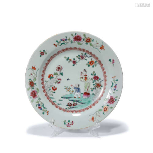 A Famille Rose Figures Floral Porcelain Plate