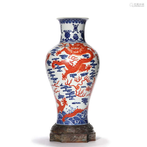 A Blue&White Underglazed Red Dragon Pattern Porcelain Vase