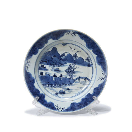 A Blue&White Landscape&figures Pattern Porcelain Plate