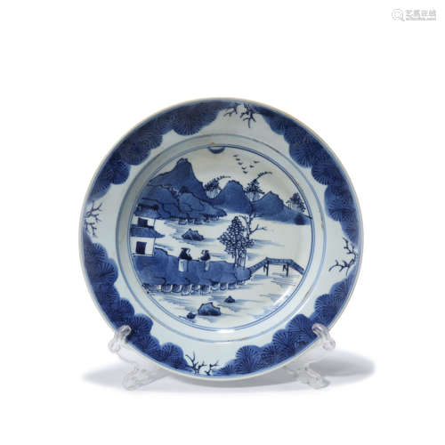 A Blue&White Landscape&figures Pattern Porcelain Plate