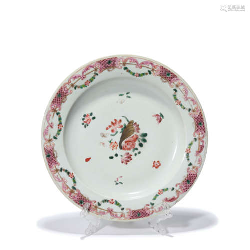 A Famille Rose Floral Porcelain Plate