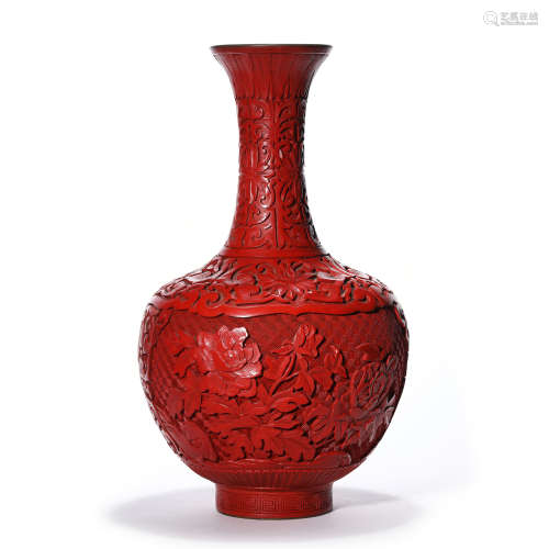 A Peony Carved Red Lacquerwork Tianqiuping