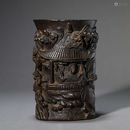 A Landscape&figures Carved Eaglewood Brush Pot