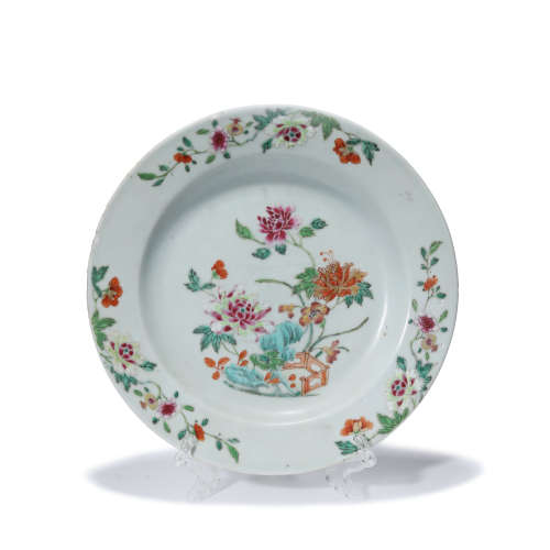 A Famille Rose Floral Porcelain Plate