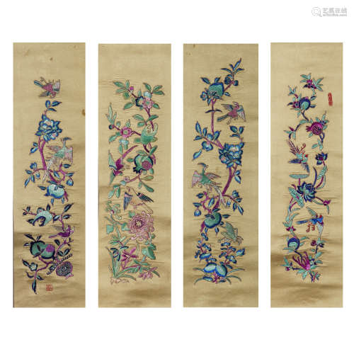 4 Pieces Flowers&birds Kesi Silk Screen