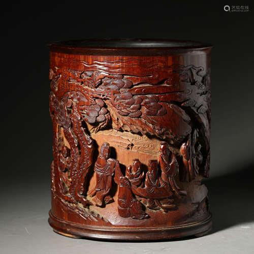 A Figures Carved Bamboo Brush Pot