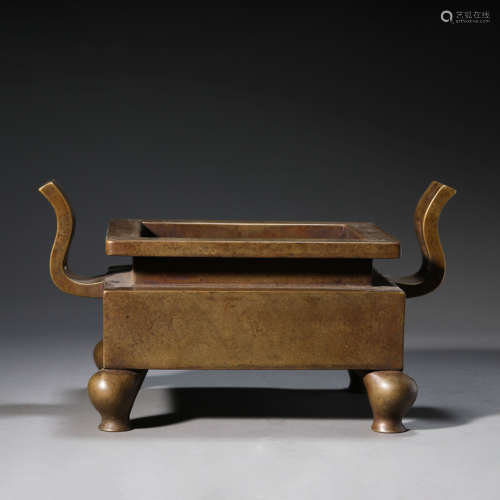 A Four-legged Bronze Square Incense Burner