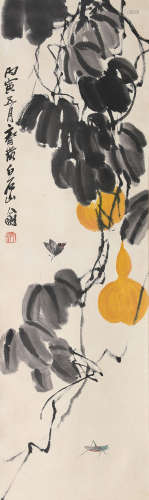 A Chinese Gourd Painting, Qi Baishi Mark
