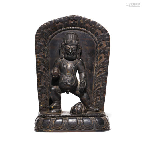 A Black Stone Carved Status of Black Fortune God