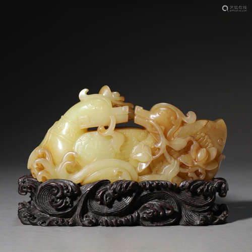 A Yellow Jade Carved Mandarin Duck Ornament