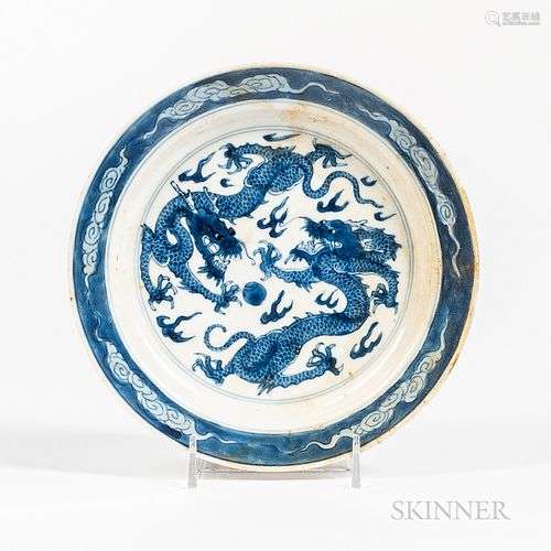 Blue and White Dragon Dish