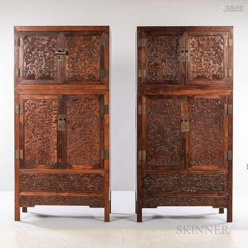 Pair of Hardwood Compound Cabinets, <i>Sijiangui</b></i></u>...