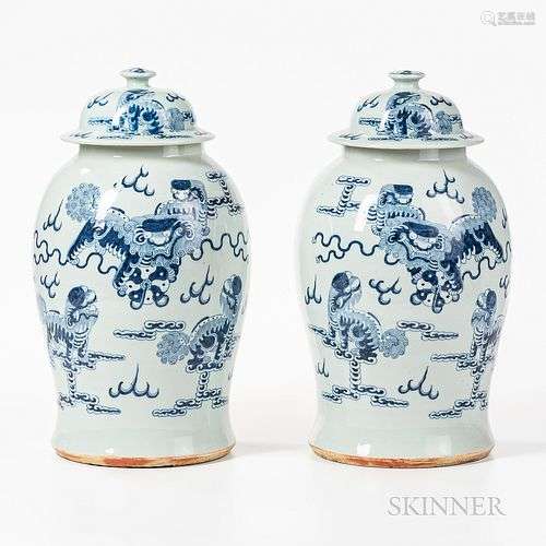 Pair of Blue and White Jars