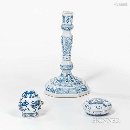 Three Blue and White Porcelain Items