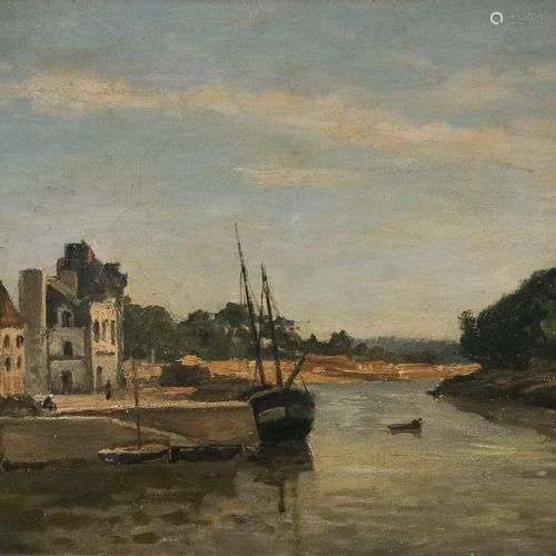 Albert Lebourg (1849-1928) Paysage fluvial, huile sur carton...