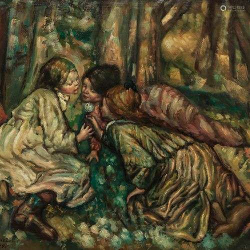 *Edward Atkinson Hornel (1864-1933) La conversation, huile s...