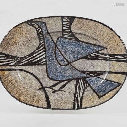 Plat ovale par Marcel Noverraz (1899-1972) Céramique émaillé...