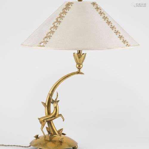 Lampe dans le goût de Dagobert Peche (1887-1923) Laiton, pie...