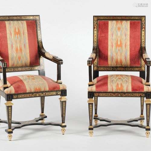 Paire de fauteuils de style Louis XIV en marqueterie Boulle ...