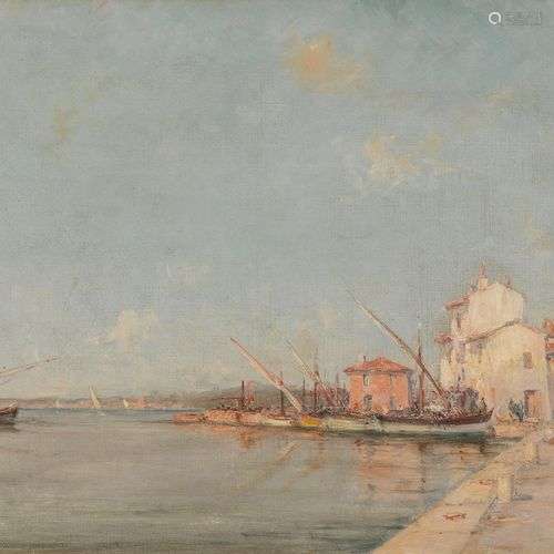 Roger Godchaux (1878-1958) Vue d'un port, huile sur toile, s...